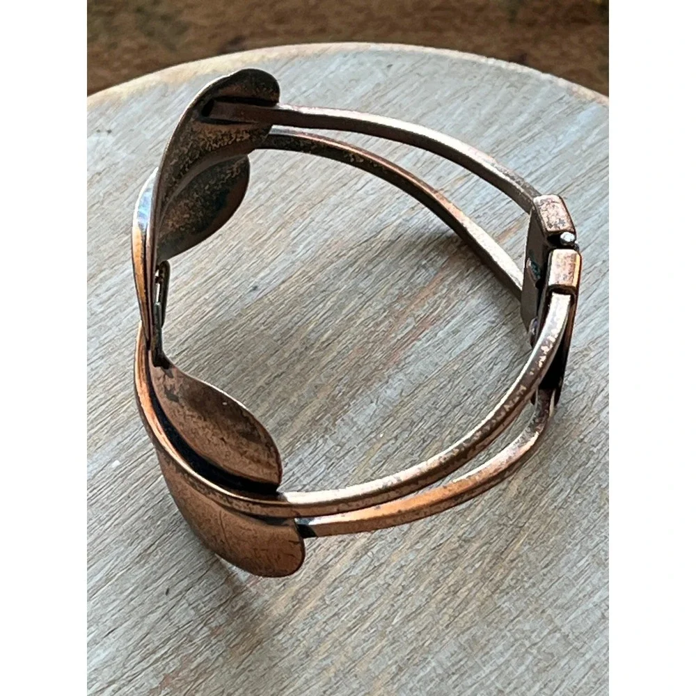 Renoir Copper Cuff Bracelet Mid Century Modern Leaf Bypass Hinge